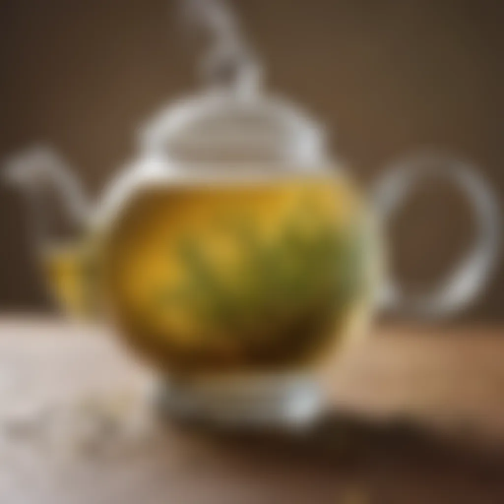 Steaming fennel seed tea in a glass teapot