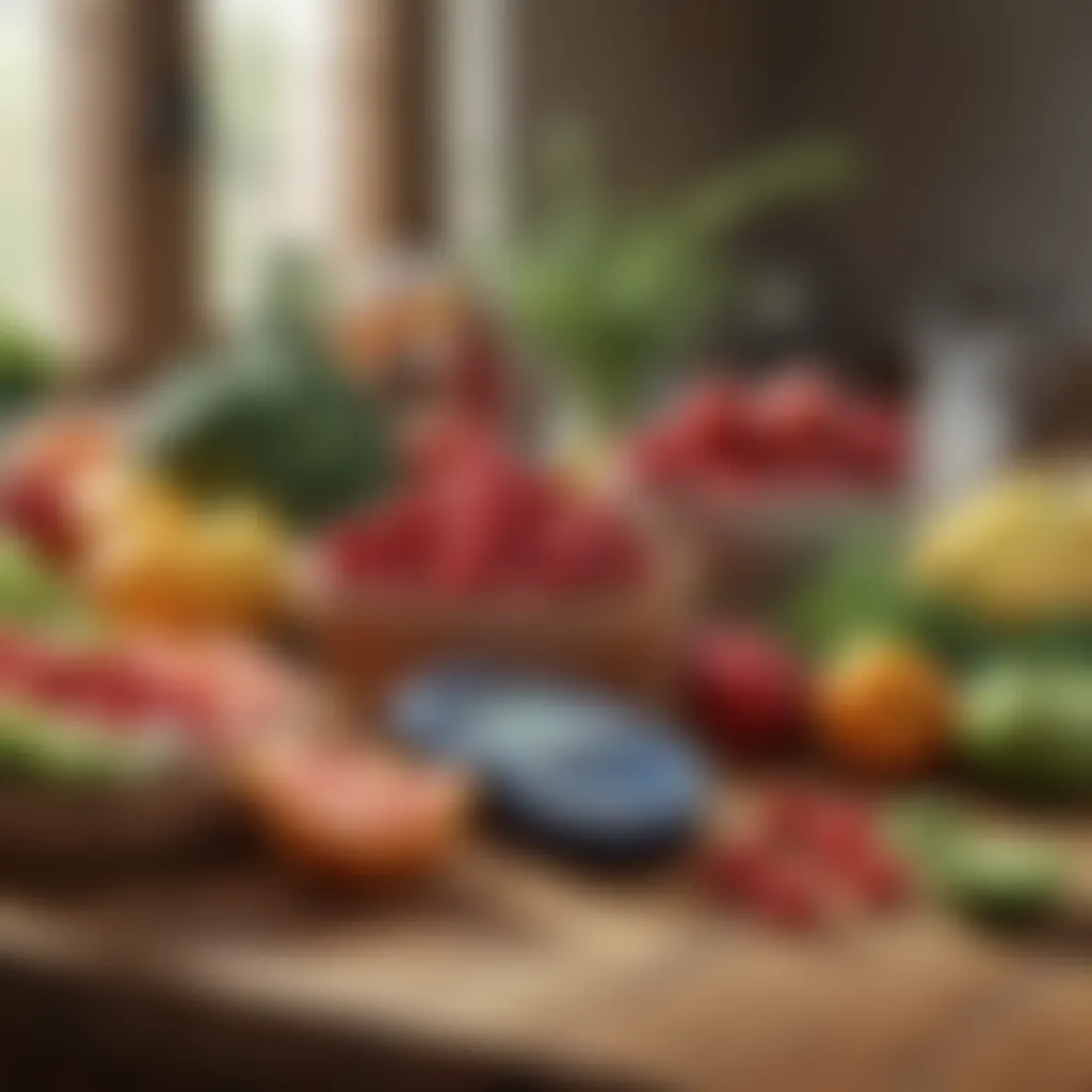 Fresh fruits and vegetables on a wooden table