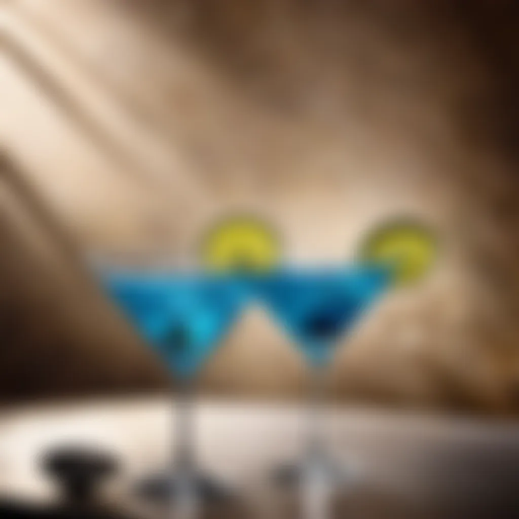 Stylish Blue Lagoon cocktail presentation in a martini glass