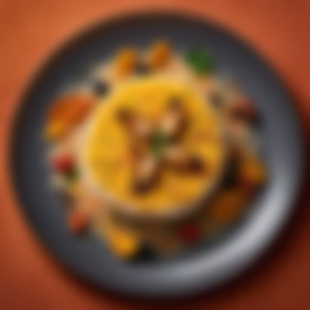 Elegantly plated Arroz Valenciana masterpiece Artistic presentation of Arroz Valenciana on a stylish plate