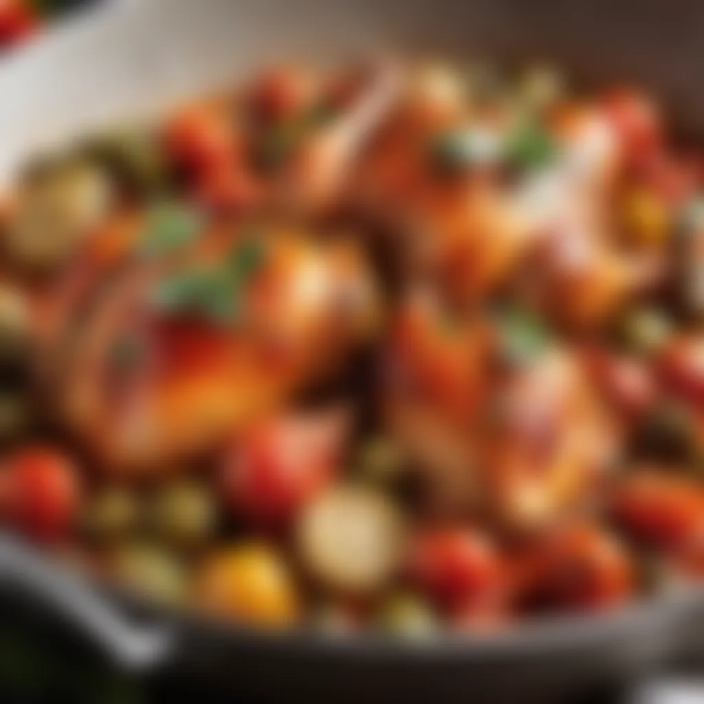 Close-up of succulent chicken cacciatore with aromatic herbs