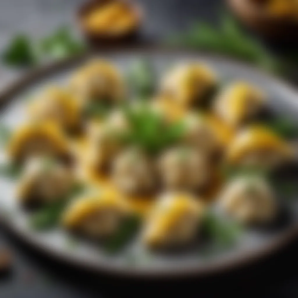 A tantalizing platter showcasing suet dumplings with aromatic herbs