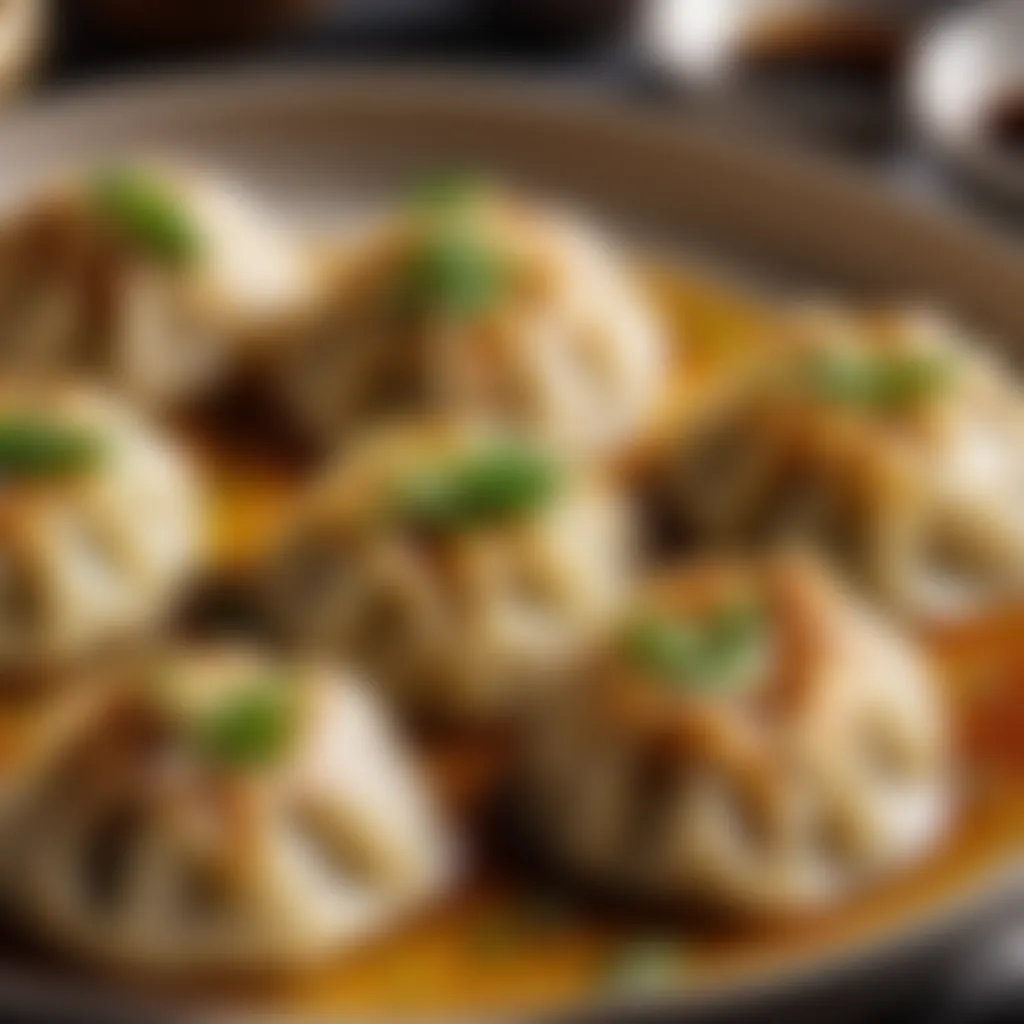 Golden-brown suet dumplings ready to be served on a plate