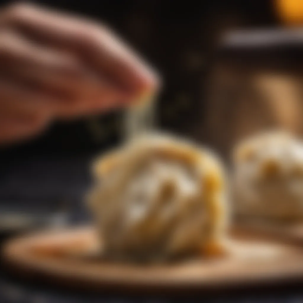 Savory suet dumpling dough being delicately shaped