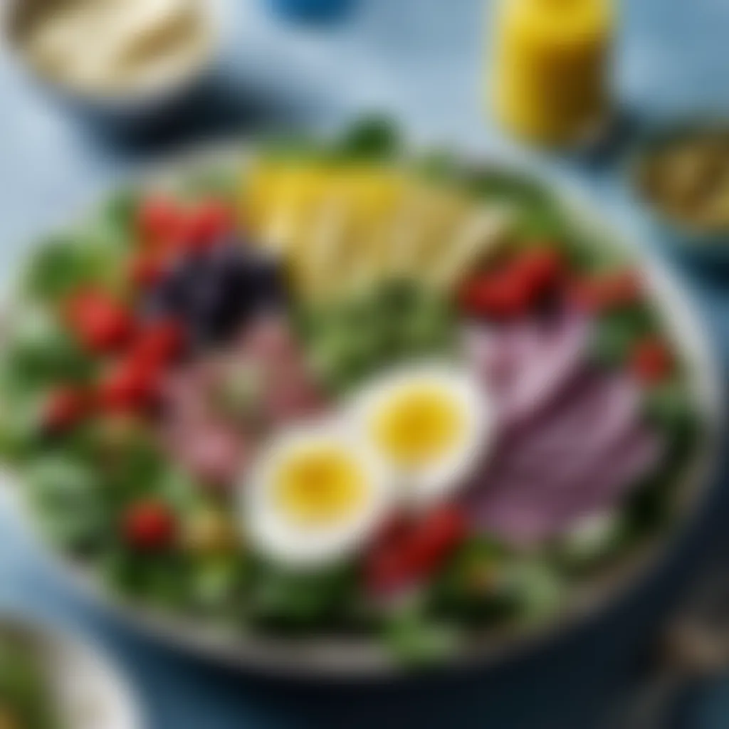 Artfully arranged colorful ingredients in a Salad Nicoise