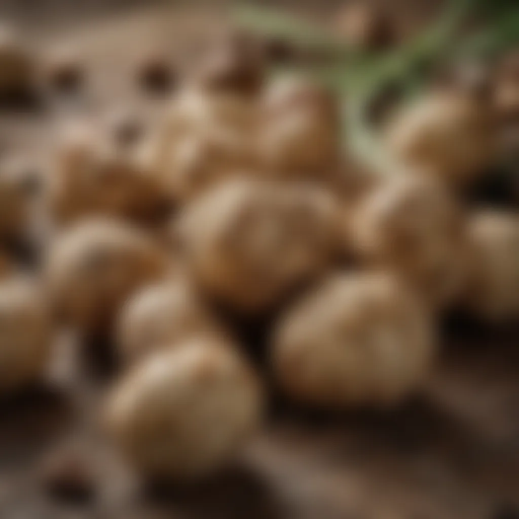 Close-up view of fresh sunchoke bulbs in a rustic setting