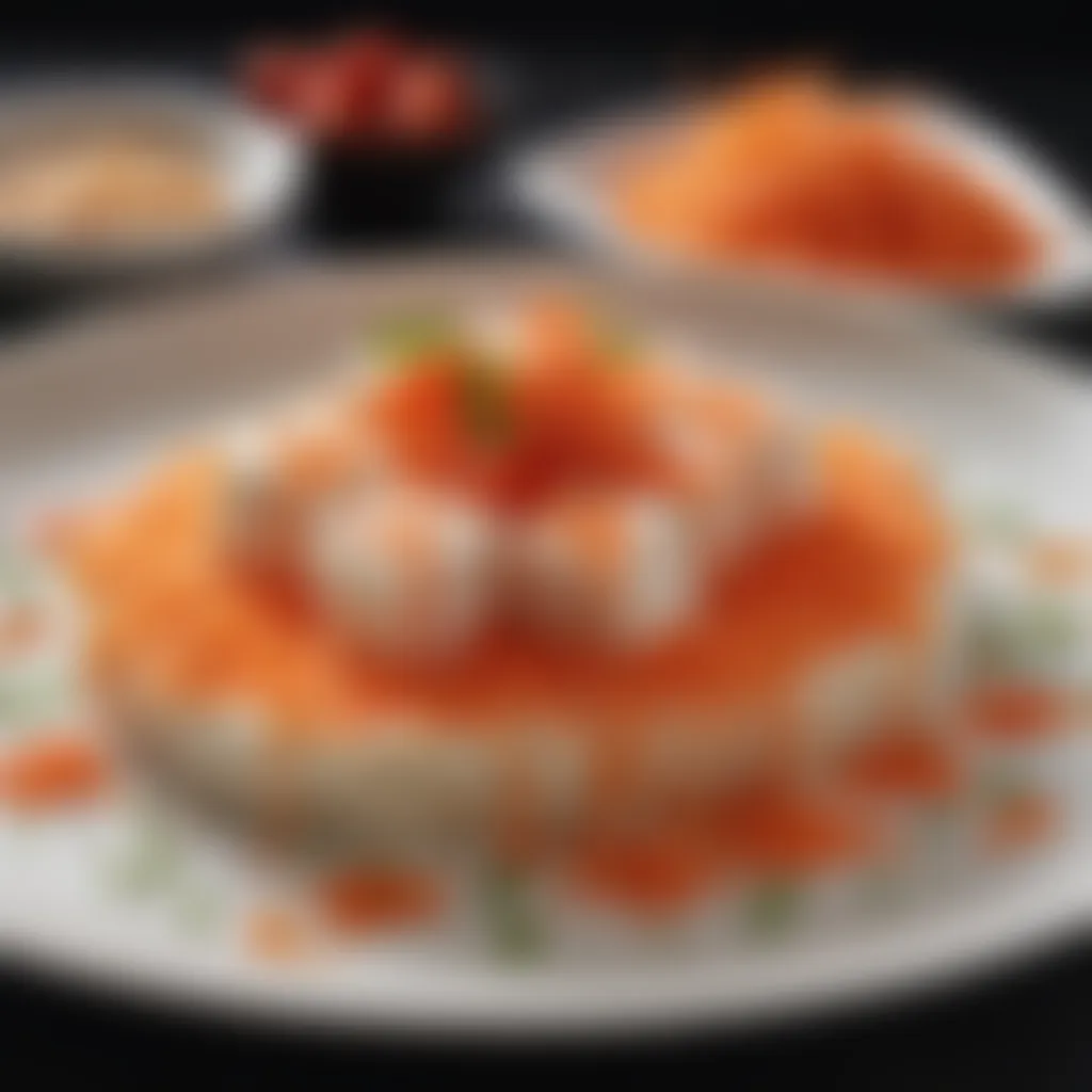 A beautifully plated dish featuring surimi crabmeat creatively presented.