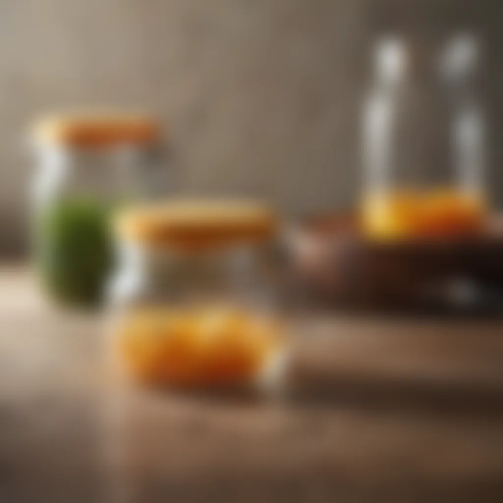 Sustainable glass jar locking lids displayed against a backdrop of natural materials