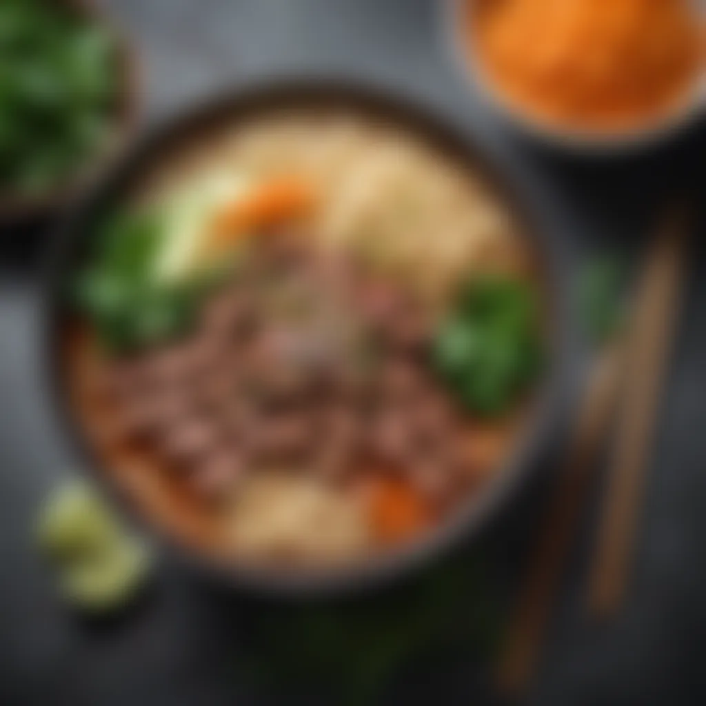Zesty Harmony: Tangy Ginger Beef Noodle Bowl Tangy Ginger Beef Noodle Bowl with Fresh Herbs