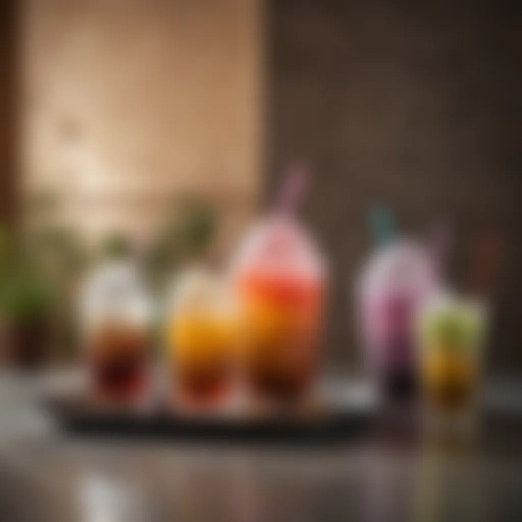 A tantalizing display of bubble tea varieties with jelly accompaniments in a modern setting