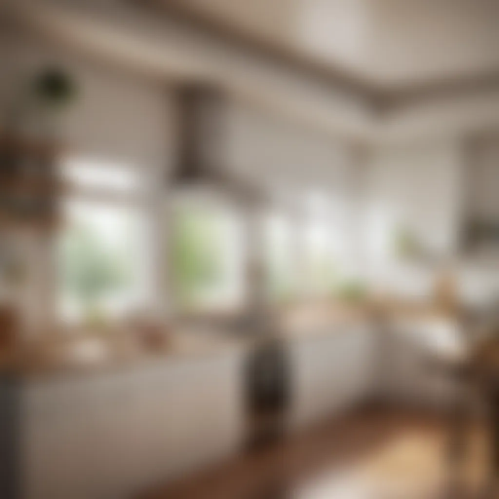 A clean kitchen with open windows for ventilation