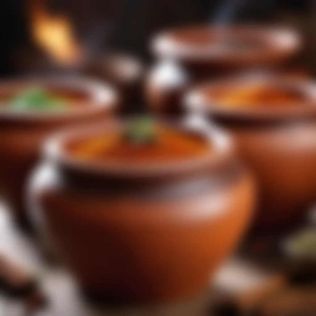 Rustic clay pots with aromatic spices