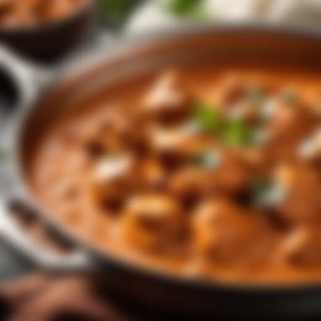 Tender butter chicken simmering in a rich sauce