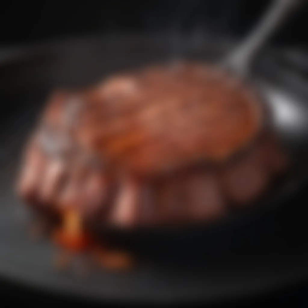 Tender meat being perfectly seared on a hot skillet