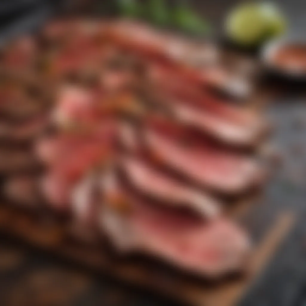 Tender slices of marinated beef ready for grilling