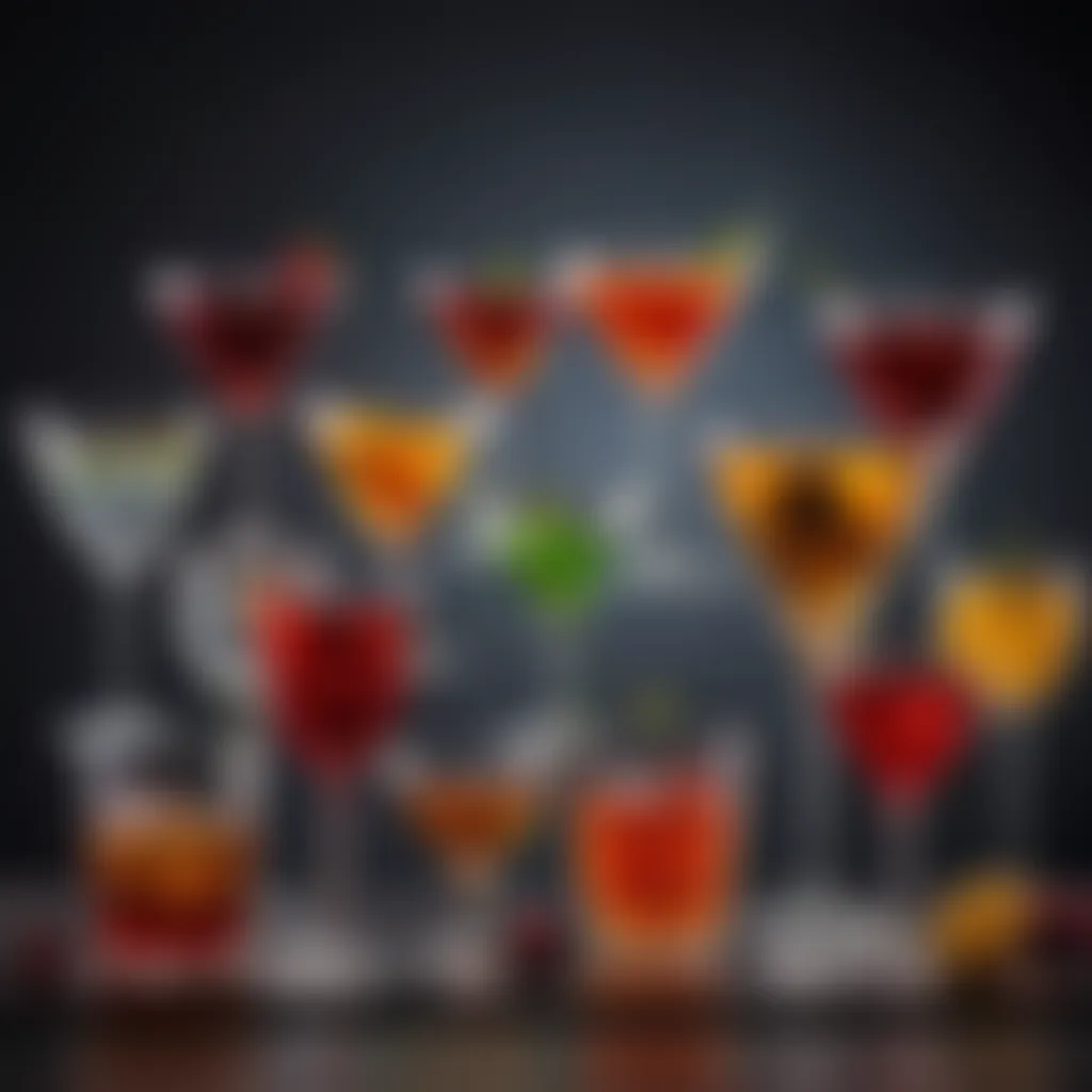 A selection of various cocktail glasses with unique shapes and colors