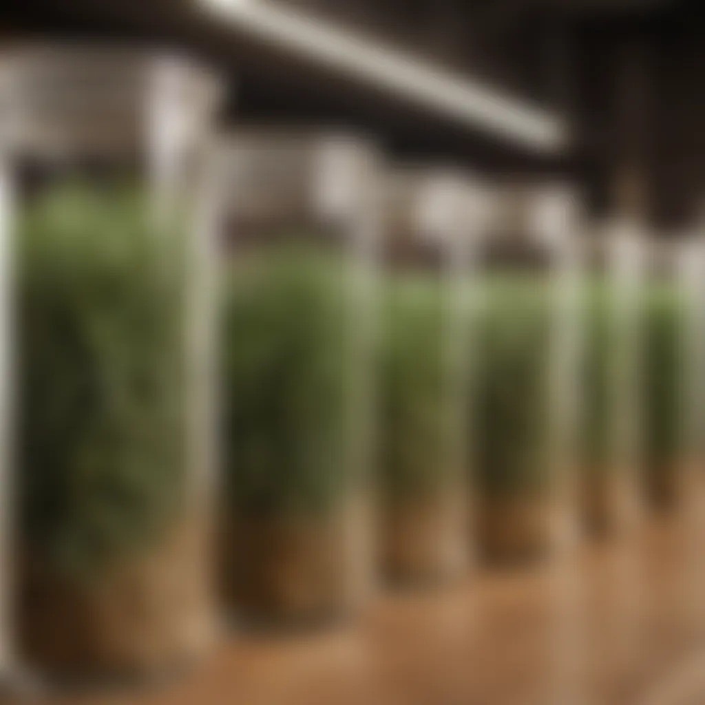 Properly stored dried herbs in glass containers.