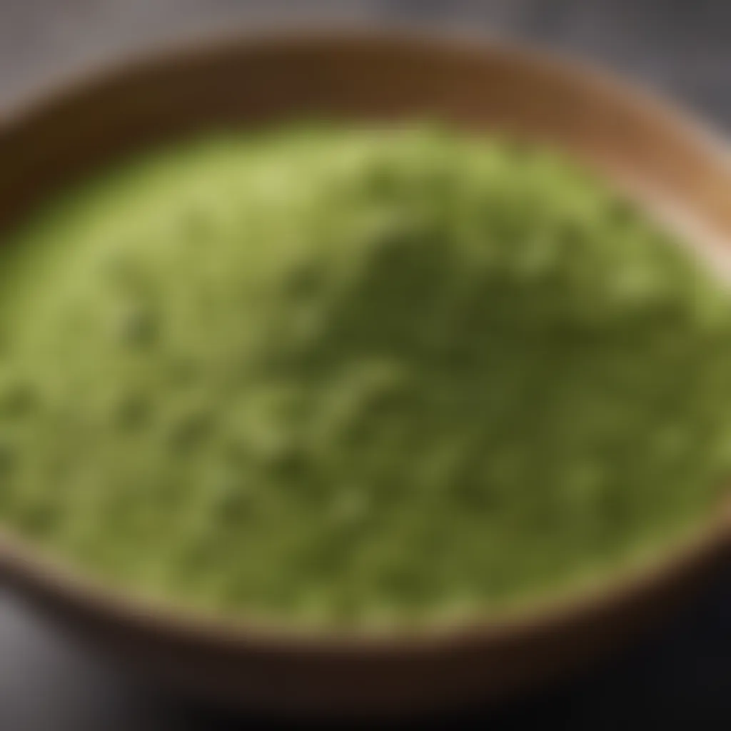 Close-up of finely ground matcha powder in a bowl