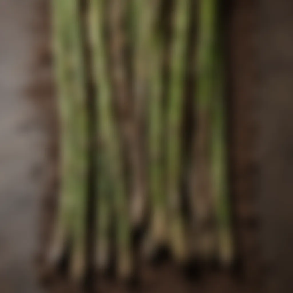 Freshly harvested asparagus stalks with soil