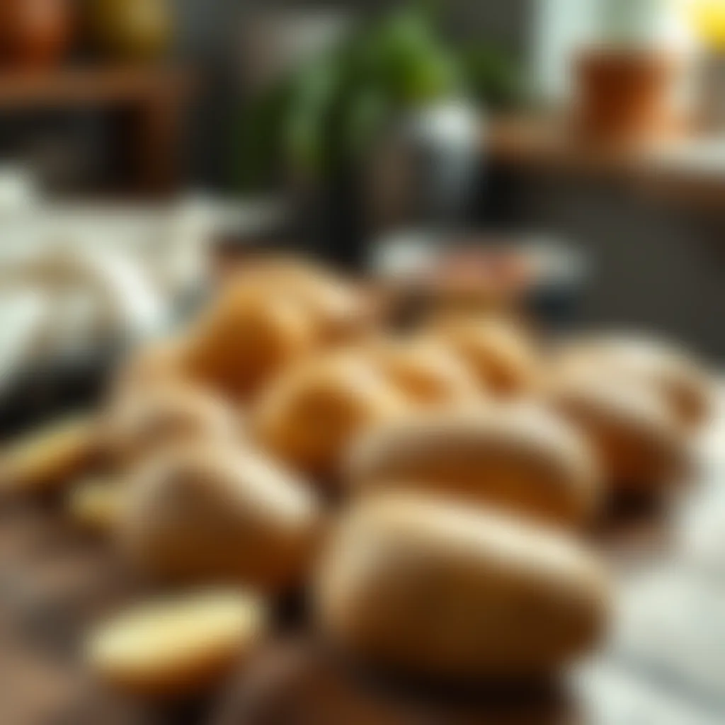 A selection of various potato types on a wooden surface