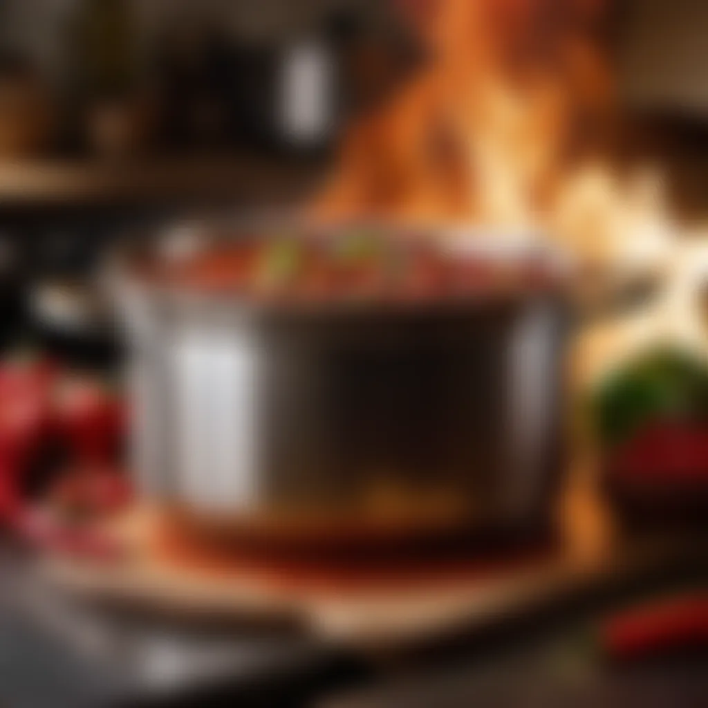 Cooking pot with simmering chili