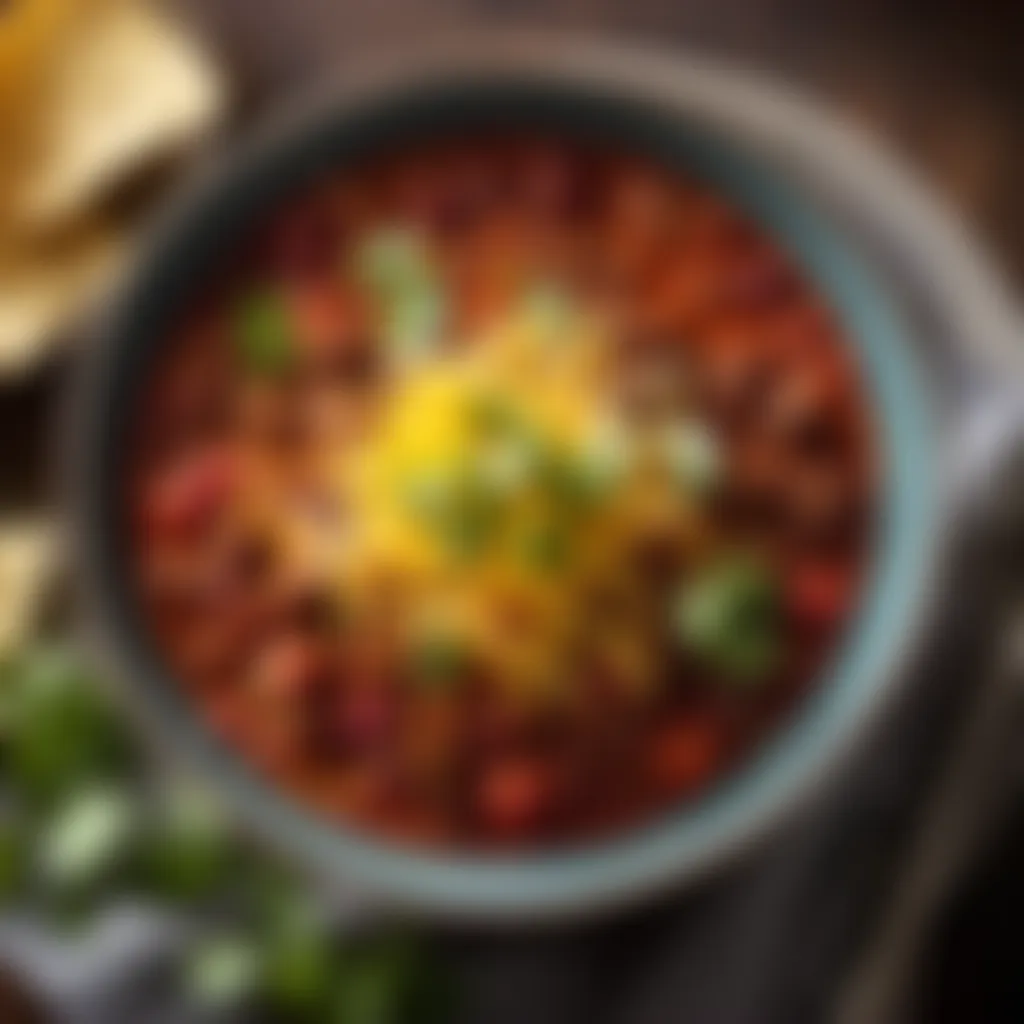 Garnished bowl of award-winning chili