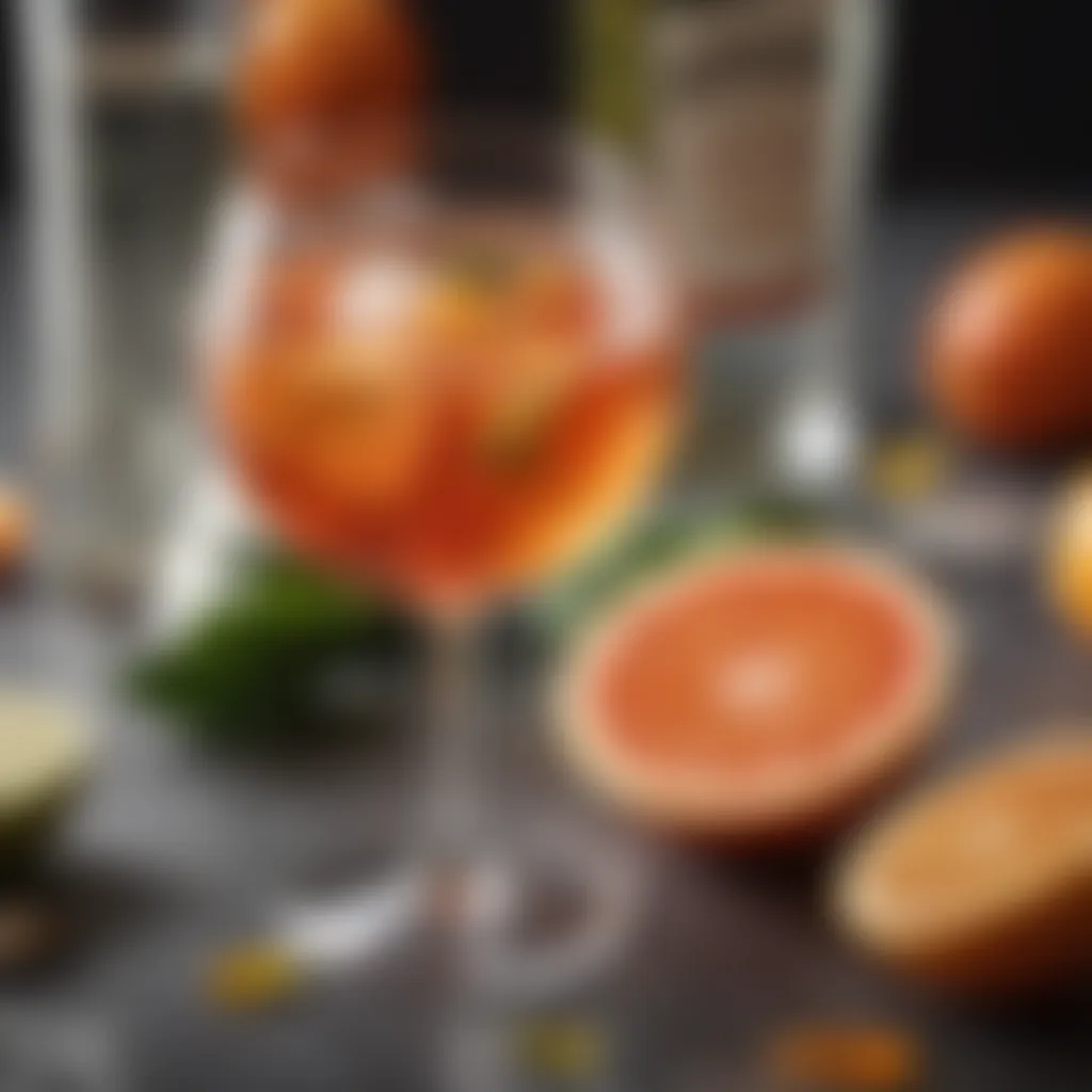 A close-up of the essential ingredients used in an Aperol Spritz including Aperol, Prosecco, and soda water