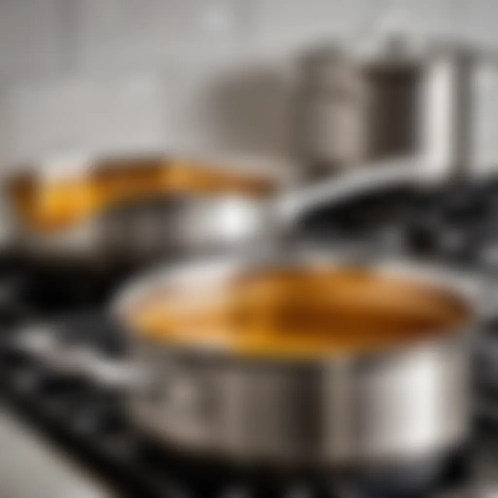 A stainless steel saucepan on a gas stove