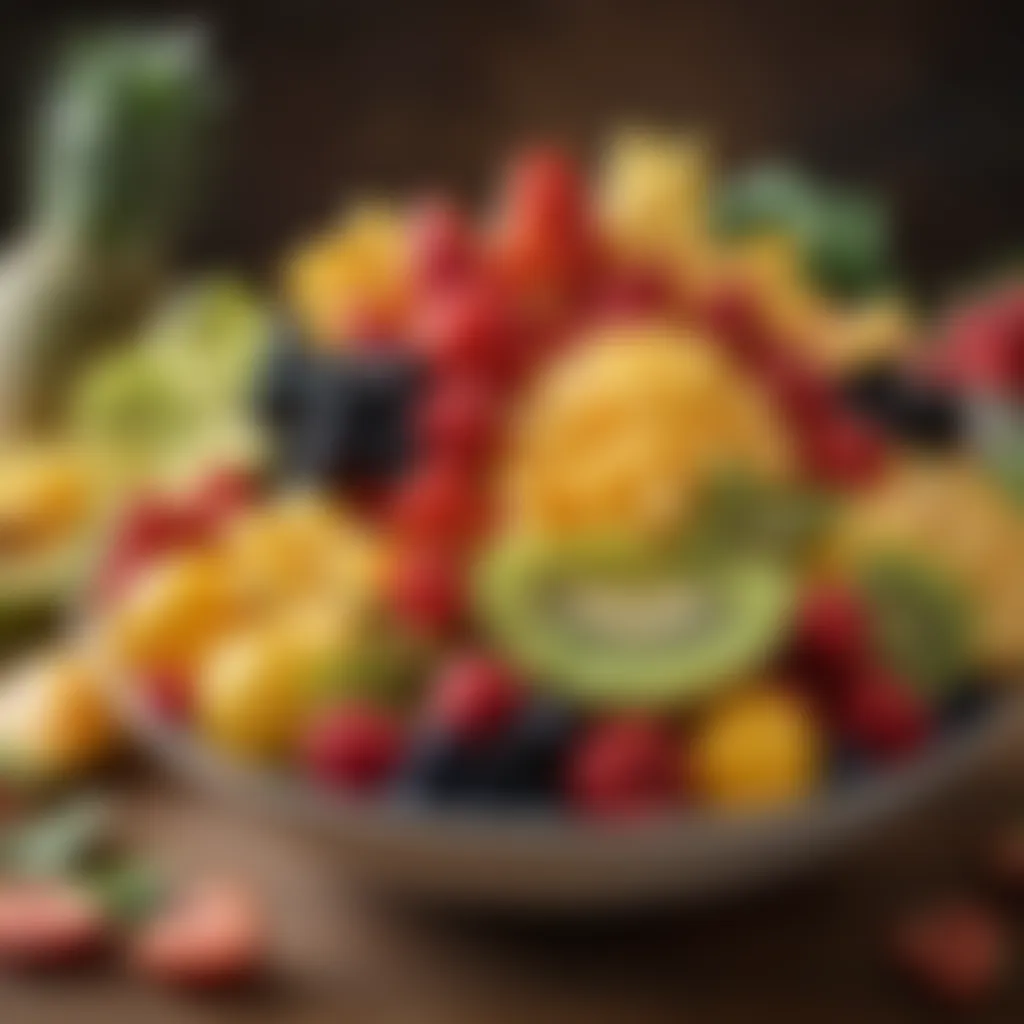 A colorful array of fresh fruits artfully arranged in a bowl.