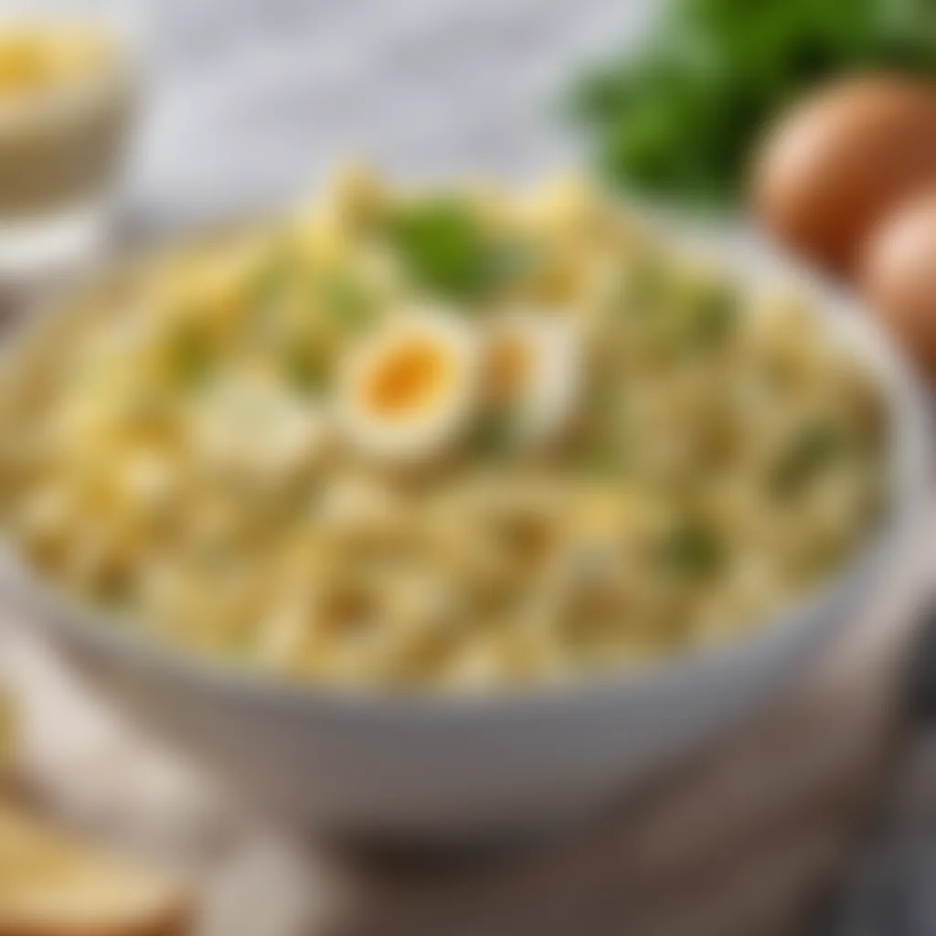 A vibrant bowl of egg salad garnished with fresh herbs