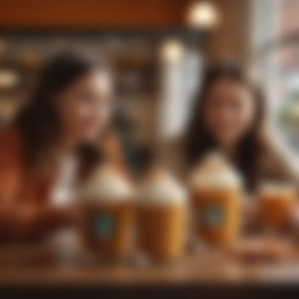 A group of friends enjoying pumpkin spice beverages in a café.