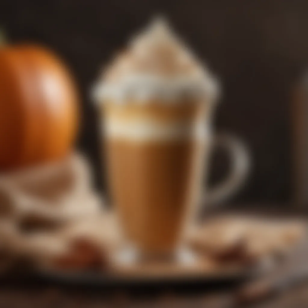 A close-up of a pumpkin spice latte topped with creamy foam.