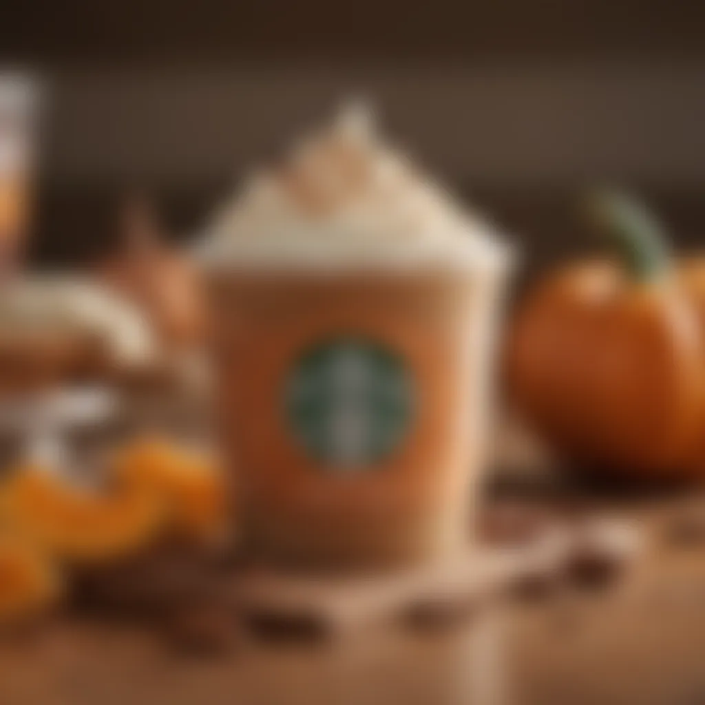 A vibrant display of seasonal pumpkin spice products at Starbucks.