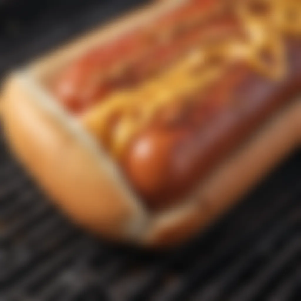 Close-up of a hotdog being toasted on the grill