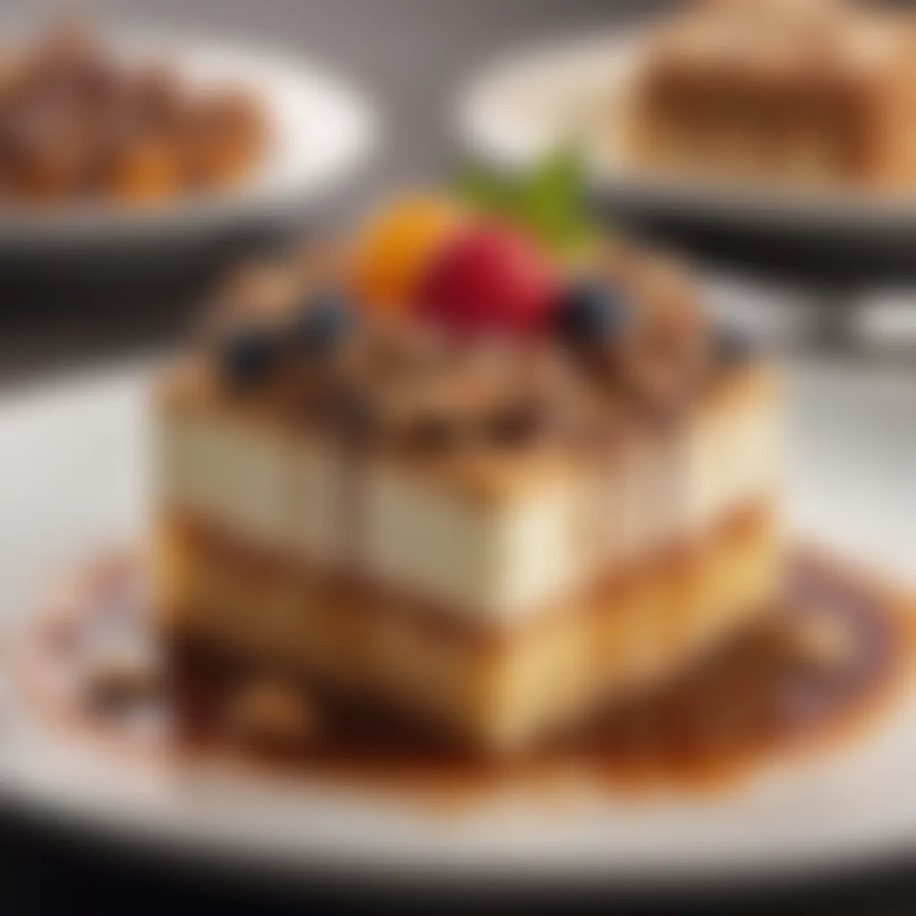 A close-up shot of a sophisticated dessert with intricate details