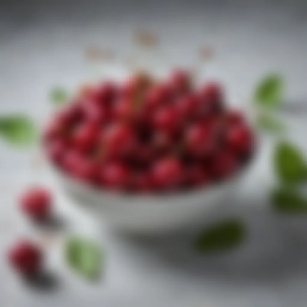 A bowl of cherries surrounded by leaves, representing their antioxidant properties and freshness.