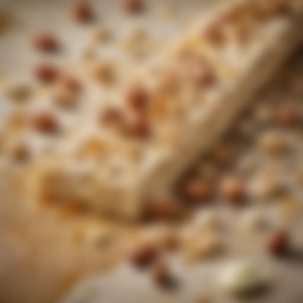 Close-up of torrone with nuts and honey