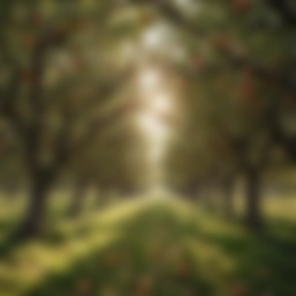 A picturesque orchard filled with apple trees ready for harvest