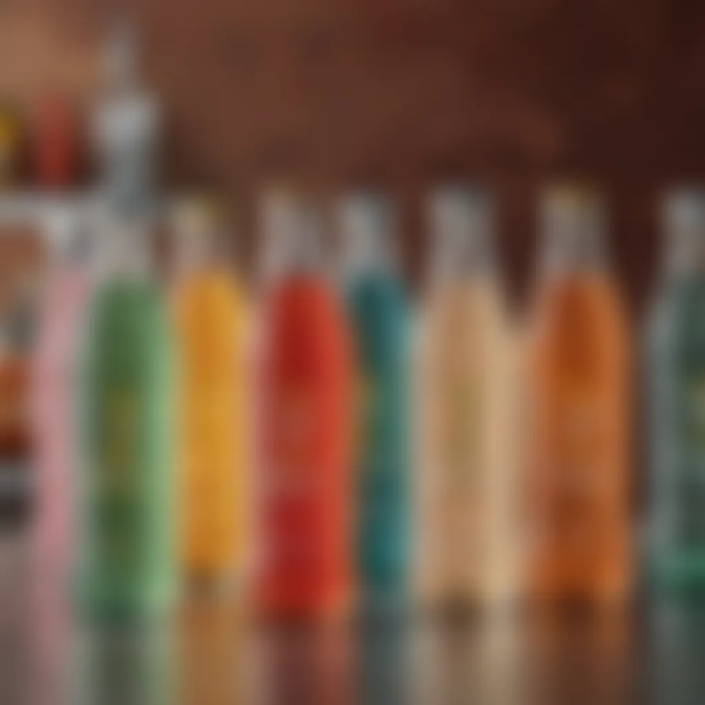 A colorful array of spritz sparkling water bottles on display