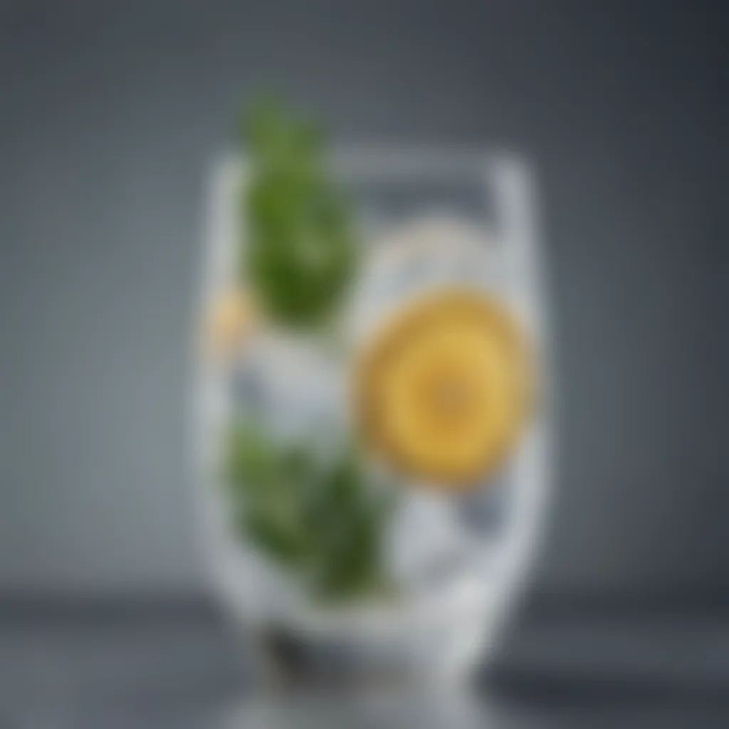 An elegant glass of spritz sparkling water garnished with fresh herbs