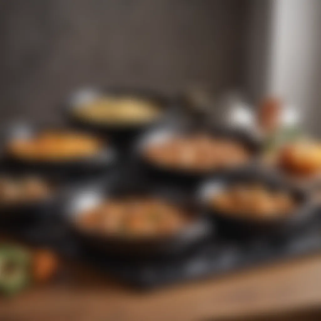 A selection of versatile pans highlighting different materials such as cast iron, stainless steel, and non-stick.