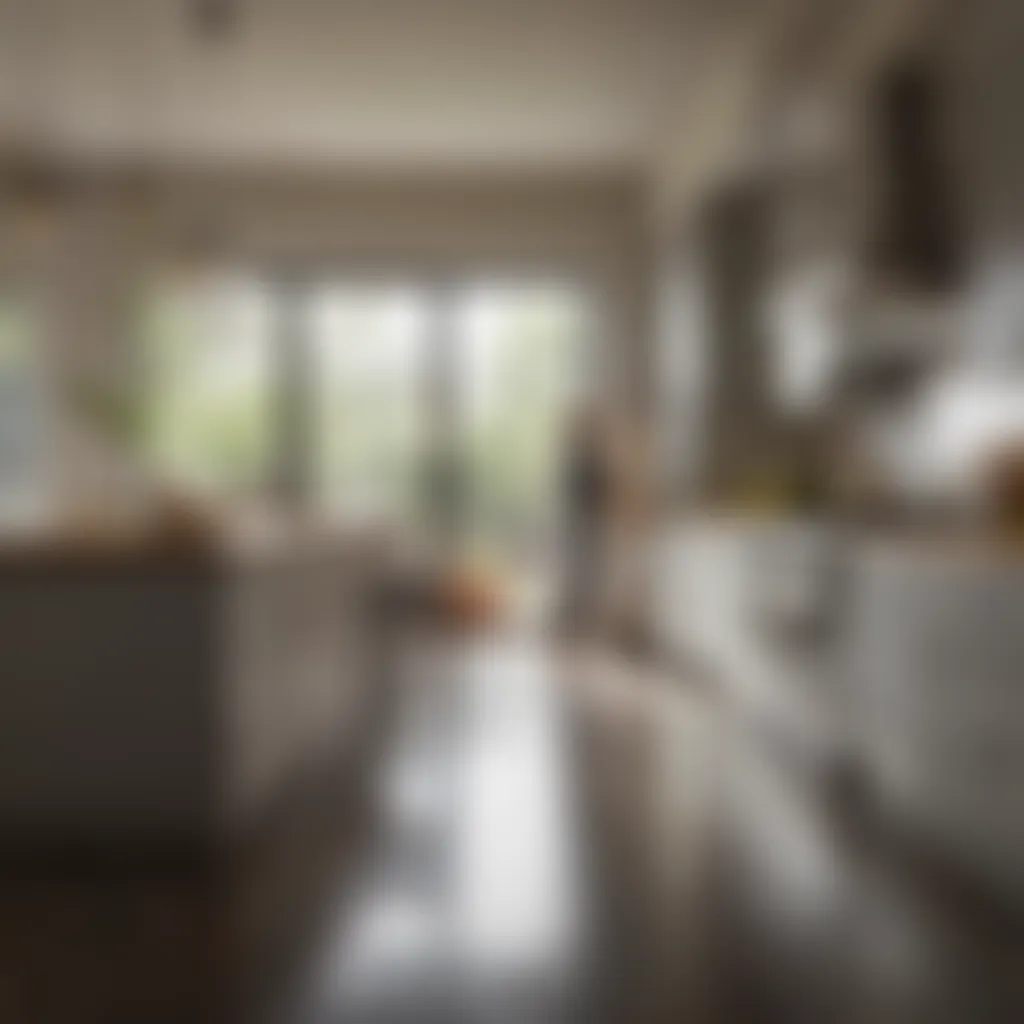 A serene kitchen scene featuring sustainable cleaning methods without paper towels.