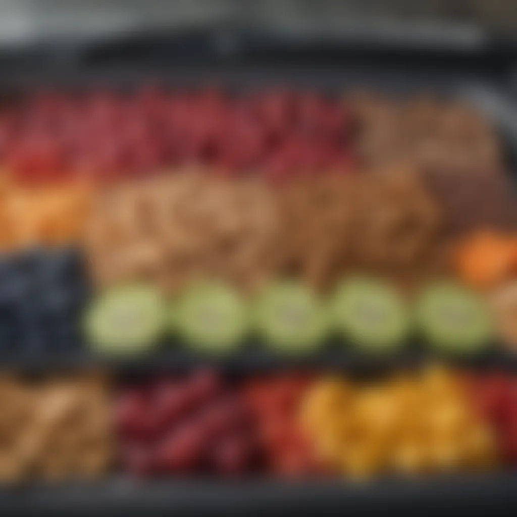 A variety of healthy snacks arranged on a car dashboard