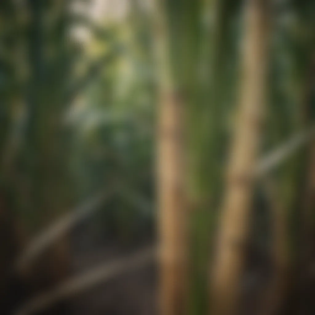 Close-up of sugarcane stalks ready for harvest