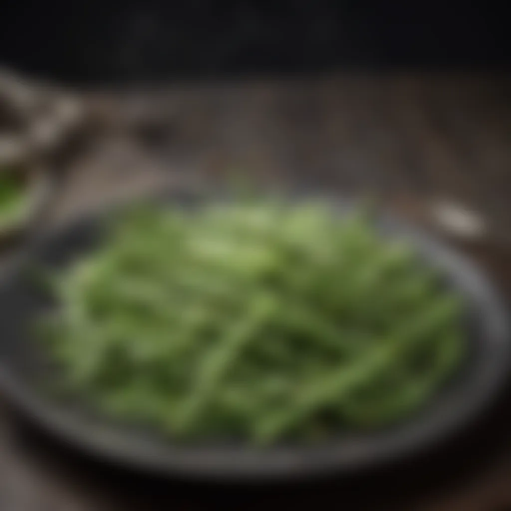 Freshly harvested green beans glistening with dew