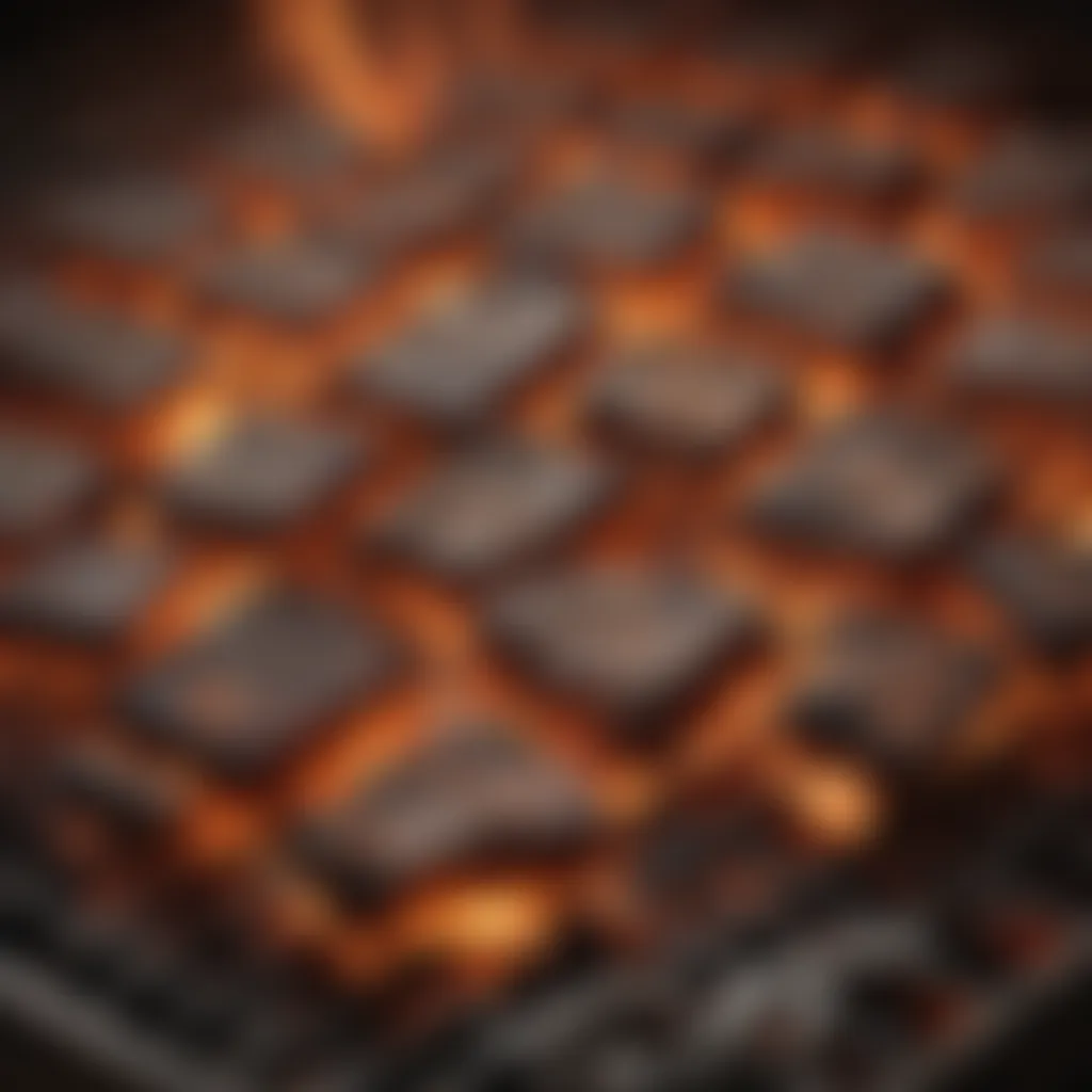 Close-up of well-distributed embers in a grill