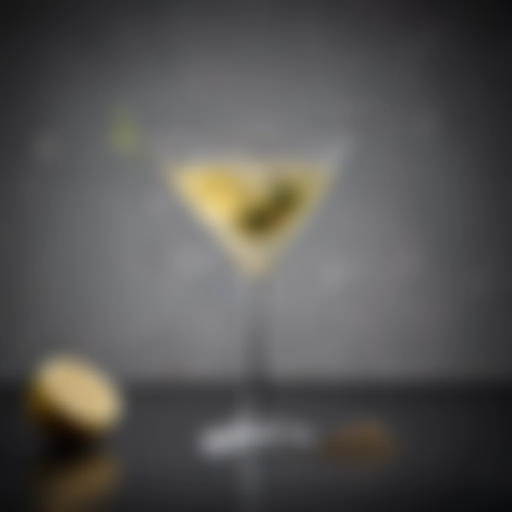 Elegant glass of shaken gin martini with a twist of lemon