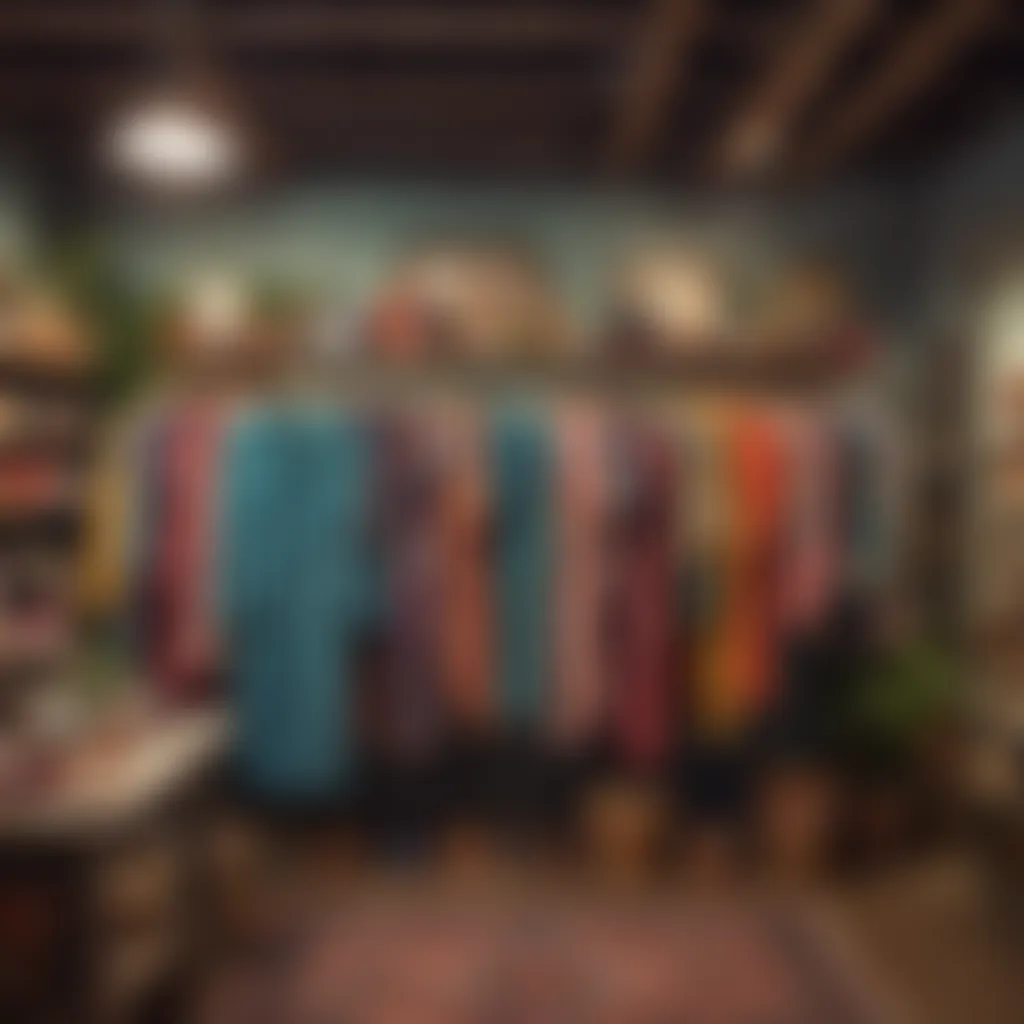 Colorful display of second-hand Anthropologie clothing in a boutique setting