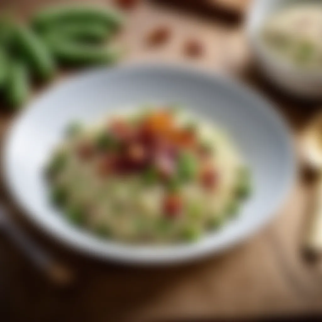 Broad bean and bacon risotto with parmesan cheese