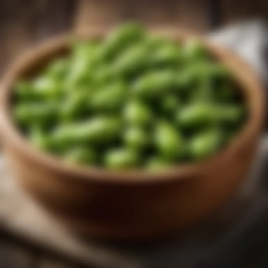 Fresh broad beans in a wooden bowl